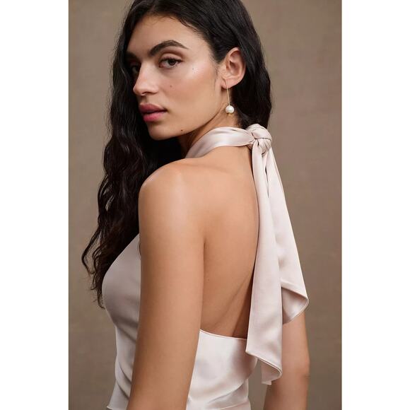 New Anthropologie BHLDN Ronny Kobo Samra Satin Twist-Halter Column Gown  SIZE 4 - Picture 4 of 8